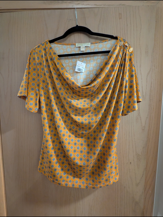 Michael Kors Tops - NWT Michael Kors Cowl Neck Geometric Print Top - Gold